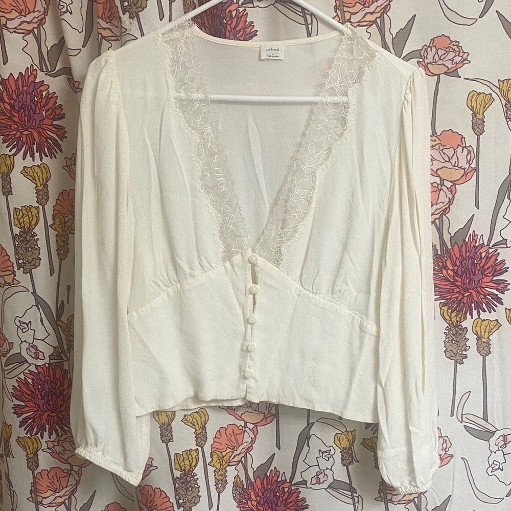 Wilfred by Aritzia Cream Lace Button Blouse Large